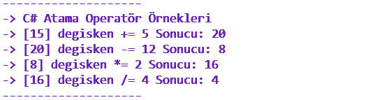 C Sharp Atama Operatörleri