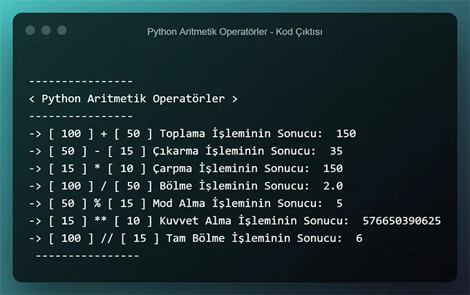 Python Aritmetik Operatörler Nedir