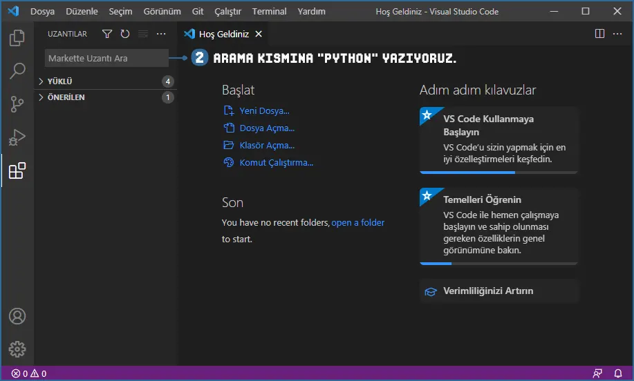 Visual Studio Code Paket Arama